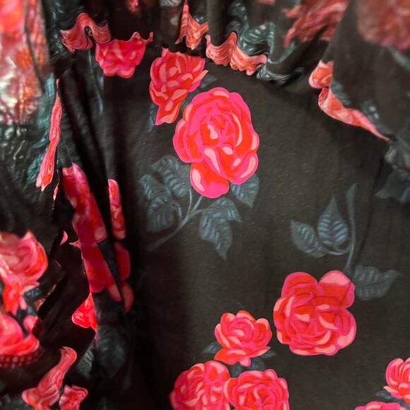 Matilda Jane shirt blouse top women's XL pink and red roses on black stretchy - Picture 12 of 16
